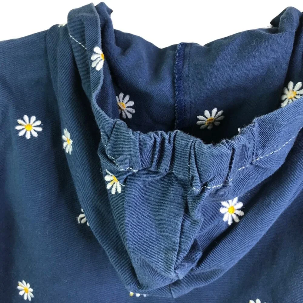 Spring Garden Jacket Girls Navy Blue Daisy‎ Floral Embroidered Zip Hooded Coat